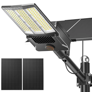 Super Lumen Aluminum PC LED Street Light Outdoor Radar Sensor Road Lamp with Double Solar Panel for Large Squares Parking Lots