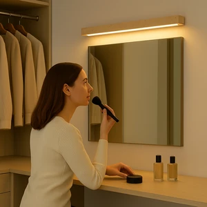 Modern LED Vanity Light Wall Mounted for Bedroom Custom Size Natural Travertine with Painting Finish Modern Bathroom Mirror Lamp