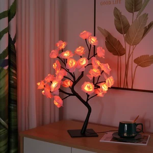 Modern Plastic LED Rose Table Lamp E26 Bulb Base Romantic Flower Night Light For Bedroom Wedding Indoor Decoration