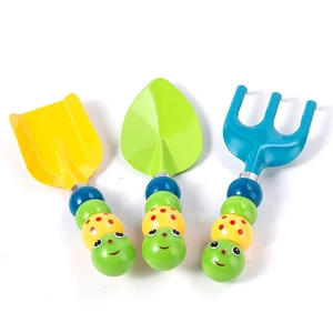 Cute Children's Gardening 3-Piece Small Shovel and Rake Set with Soil Sand Digging Tools in Yellow Blue Green