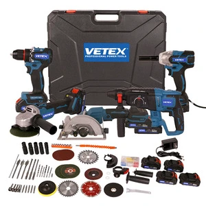 Vetex Heavy-Duty 21V Cordless Power Tools Combo Kit with Drill Driver Grinder Saw 2 Batteries OEM Tool Box for Home Repair