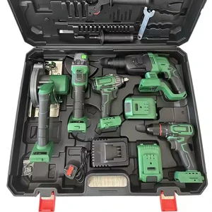 5 in 1 Cordless Brushless Stainless Steel Power Tool Set with Impact Drill Angle Grinder Hammer Circular Saw Lithium Battery