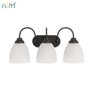 Professional Manufacturer Modern Decorative Steel Black Bathroom Vanity Light with White Glass Flower Shades