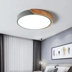 Modern Livingroom 12W 23cm Led Ceiling Light Ultra Thinwith Remote Control Wooden Ceiling Lamp