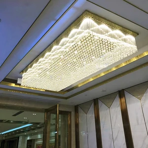Gold Clear Crystal Rectangular Ceiling Light Saloon Living Dining Room Indoor Ceiling Light