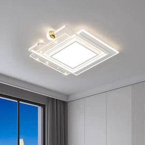 Modern LED Ceiling Light Simple Smart Home Light Fixture White Square Acrylic Iron Switch Surface Mount LED Ceiling Fan