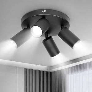 Hot Sell GU10 Ceiling Spotlight Modern Minimalist Rotatable 4 Way Round White Black Metal Surface Mounted for Living Room Home