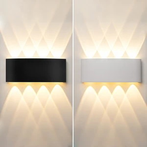 OEM Wholesale Matte Black/White ABS Outdoor Wall Light Curved 8Beam Rhombus U/D Sconce Waterproof Mount for Courtyard Balcony