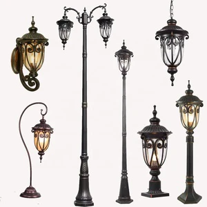 European Classic Outdoor IP65 Waterproof Die Cast Aluminum & Glass Garden Lamp Post with E27 LED Garden Landscape Lamp
