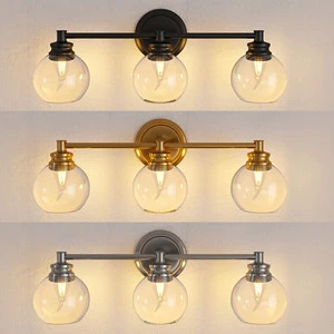 Modern 3-Light Vanity Wall Lamp Bathroom Mirror Front Lighting Gold Metal Material with Glass Shade Indoor Wall Sconce Fixture