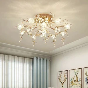 PM French Creative Bedroom Flower Luxury Crystal Ceiling Lamp Living Room Modern Restaurant Decorative Wedding Ceiling Light