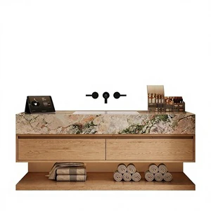 Four Seasons Powder Rock Board Seamless Retro Intelligent Mirror Wall-mounted Bathroom Cabinet With Basin