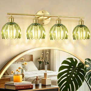 4-Light Bathroom Vanity Light Modern Brushed Gold Wall Lights With Clear Glass Shades Bathroom Wall Sconce Lamp