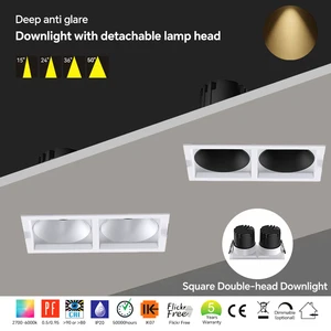 Dali Control Square Recessed Dimmable Spotlight 2*10W 2*12W Cutout 75mm Single-headed Double-headed Led Spot Downlight