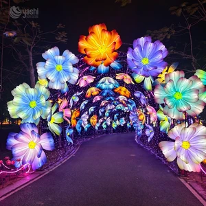 Custom LED Flower Light Arch Tunnel, Waterproof Floral Light Up Walkway Tunnel For Outdoor Festival Theme Park Decor