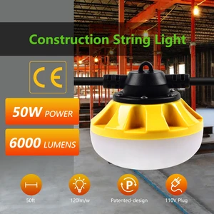 EU 220V 50 Foot 50W 6000lm Ip65 Waterproof Industrial LED String Lights CE Certified Construction Work Light Festoon