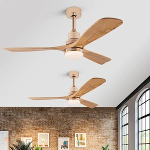 Classic Gold Chandelier Fan 3 Solid Wood Blades All Copper DC Motor Remote Control LED Ceiling Fan With Light