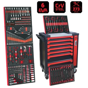 273PCS 7 Drawers Rolling Tool Trolley Cabinet With 6 EVA Foam Trays CrV Steel Auto Repair Mechanic Hand Tool Set