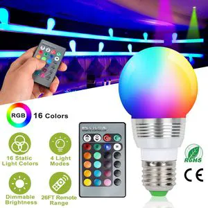 16 Colors Changing RGB LED Smart Bulbs E27 3W Dimmable Mood Lighting Lamp with IR Remote Control