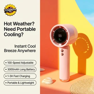 USB Charging Battery Plastic Digital LED Handheld Fan High-Speed Foldable 100-Level Adjustment Household Outdoor Brushless Motor
