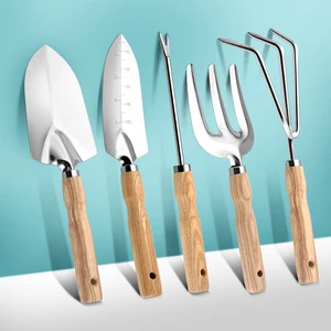 Garden Tools Heavy Duty Gardening Hand Tools with Wooden Handle Stainless Steel Material Rust-Proof Garden Tool Set
