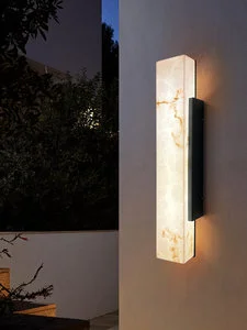 Outdoor Waterproof Square LED Wall Lamp Natural Alabaster Finish Stainless Steel IP65 Rating Garden Residential Exteriors Villa