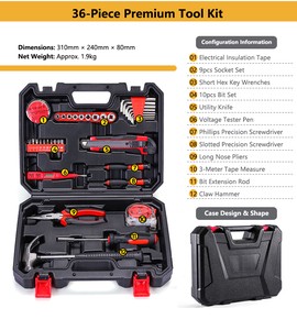 36-Piece Professional Electrical Auto Repair Tool Kit Industrial-Grade Hand Tool Set Hard Case Carbon Steel Construction for