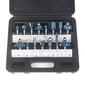 15pcs Router Bit Set Woodworking Tools Blue Color Straight Bit Corner Round Bit for Wood MDF