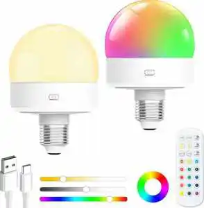 Smart RGB Color LED Dimmable Touch Control Battery Operated Light Bulbs for Lamps with Remote