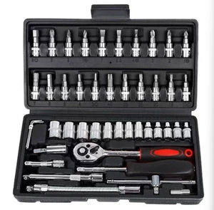 46pcs Manual Repair Combination Tool Sets Hand Ratchet Spanner 1/4 Inch Drive Socket Ratchet Wrench Screwdriver Tool Kits