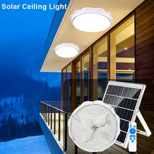 Indoor/Outdoor Solar LED Ceiling Light Remote Control IP65 Waterproof Daylight Monocrystalline Silicon Solar Panel Garden