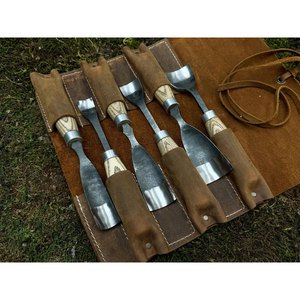 Spoon Carving Tool Set 6 PCS with Leather Cases Bowl Carving Gouges Woodworking Tools Bent Gouges Hand Forged Tools Carbon Steel
