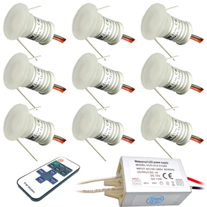 9PCS Mini LED Spotlight 1W Ceiling Spotlight Cut15mm Recessed Dimmable Cabinet Showcase Stair Canopy Lamp With 12W Driver