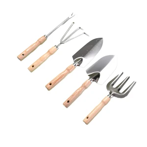 Heavy Duty 5-Piece DIY Stainless Steel Head Wooden Handle Gardening Tool Set With Shovels OEM For Home & Garden Accessories
