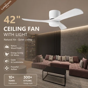 42 Inch Flush Mount Ceiling Fan With Light Modern White Ceiling Fan Quiet DC Motor Remote Control For Living Room