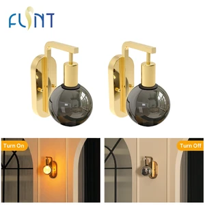 Vintage Matte Gold Globe Wall Lamp LED Light Dual Bulb Glass Body Villa Living Room Bathroom Bedroom Background Wall Light