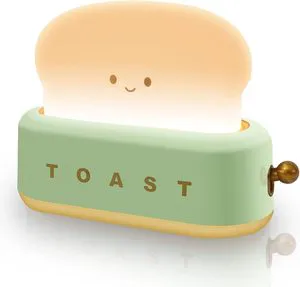 Cute Rechargeable Toaster Lamp for Home Decor Small Desk Decoration with Smile Face Night Light Battery Powered