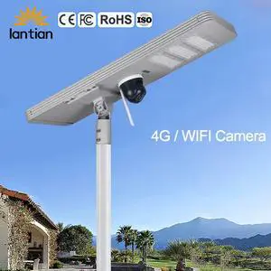 Solar Lamp With Camera IP65 Waterproof Battery Powered APP Control Aluminum All One LED Solar Street Light CCTV Camera 4G WIFI