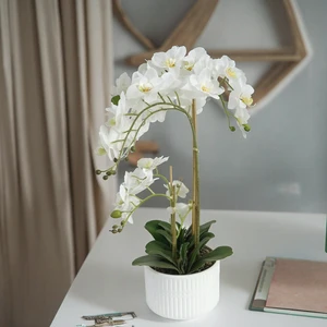 YIYU White Artificial Butterfly Orchid Potted Real Touch Flower With Stones For Shop & Wedding & Home Orchid Flowers Decoration