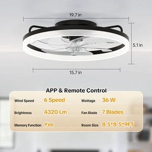 Popular Remote Control 36W Modern Design Ceiling Fan with LED Light Iron Lamp Body for Living Room