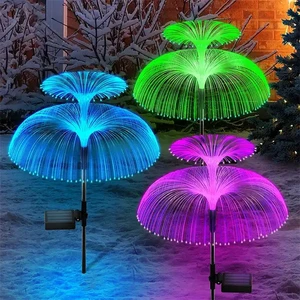 Double-Deck Solar Fiber Jellyfish Ground Light Outdoor Lawn Lamp Solar Garden Light Outdoor Waterproof Holiday Lamp
