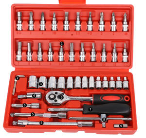 46-Piece Auto Repair Wrench Set Customizable 1/4 Combo Tool for Car Maintenance & DIY Hand-Power Source Case Package