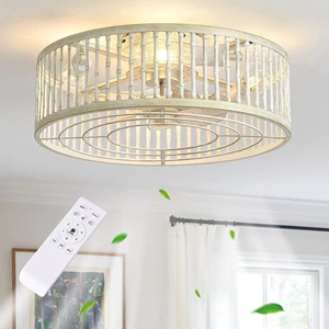 Wholesale Retro Caged Ceiling Fan with Light Remote Control Tea Room Dining Room Bedroom Fan Lamp with Reversible 6 Speeds