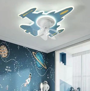 Modern Warm White Helicopter LED Light Ceiling Fan Remote Control Metal+PVC 5-Year Warranty Ra90 50000 Hours Kids' Bedroom