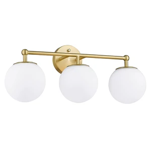 Gold Finish Glass White Milk Ball Vanity Light