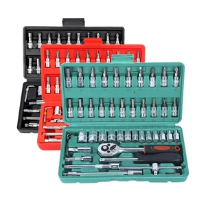 46Piece Professional Mechanic Tool Set Durable Chrome Vanadium Steel Ratchet Wrench Socket Screwdriver for Vehicle Use