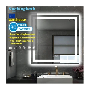 Square LED Bathroom Mirror Anti-Fog Backlit Front Lit Dual Light Wall Mounted Illuminated Bath Mirrors with Smart Touch Dimmable