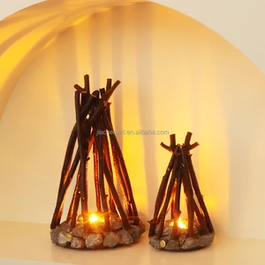 Dimming Touch Control Table Lamp Stone Stand Night Light Wood Table Lamp Candle Warm Lamp For Children