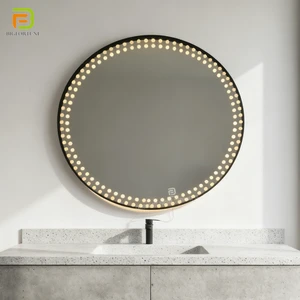 High-end Electric Mirror Round Bathroom Black Aluminium Framed Mirror Hotel Project Wall Mounted Bath Mirrors With Led Lights