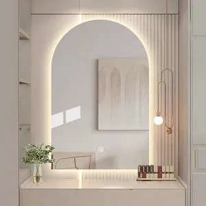 LANGJING French Arched Smart Glass LED Lighted Touch Lamp Wall-Mounted Explosion-Proof Bathroom Vanity Mirror Hair Salon Use